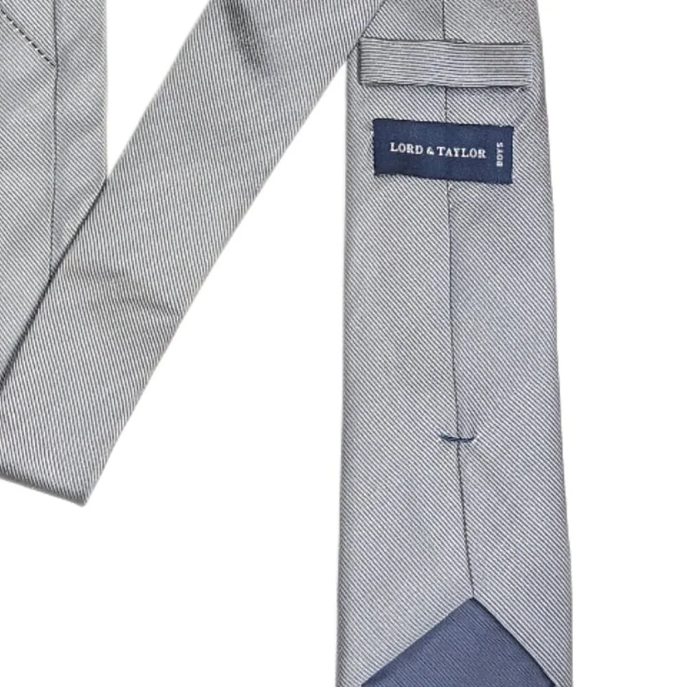 Lord & Taylor Silk Tie Boys 52” Solid Gray Designer Skinny Tie New